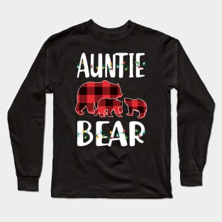 Aunt Bear Red Plaid Christmas Pajama Matching Family Gift Long Sleeve T-Shirt